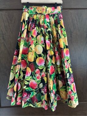 Maeve by Anthropologie Belted Circle Skirt Fruit-Print